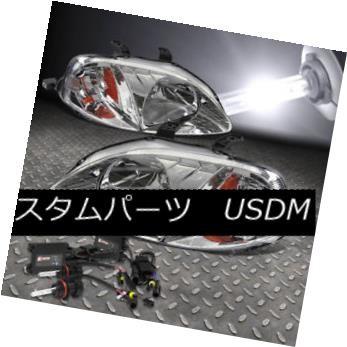 ヘッドライト FITS 99-00 CIVIC EJ / EM / EKクロム/アンバーヘッドライト+ H4 6000K HID KIT +スリムバラ