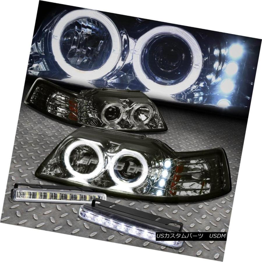 ヘッドライト SMOKED DUAL HALO PROJECTOR + LED 1PCヘッドライト+ CORN  99-04 MUSTANG
