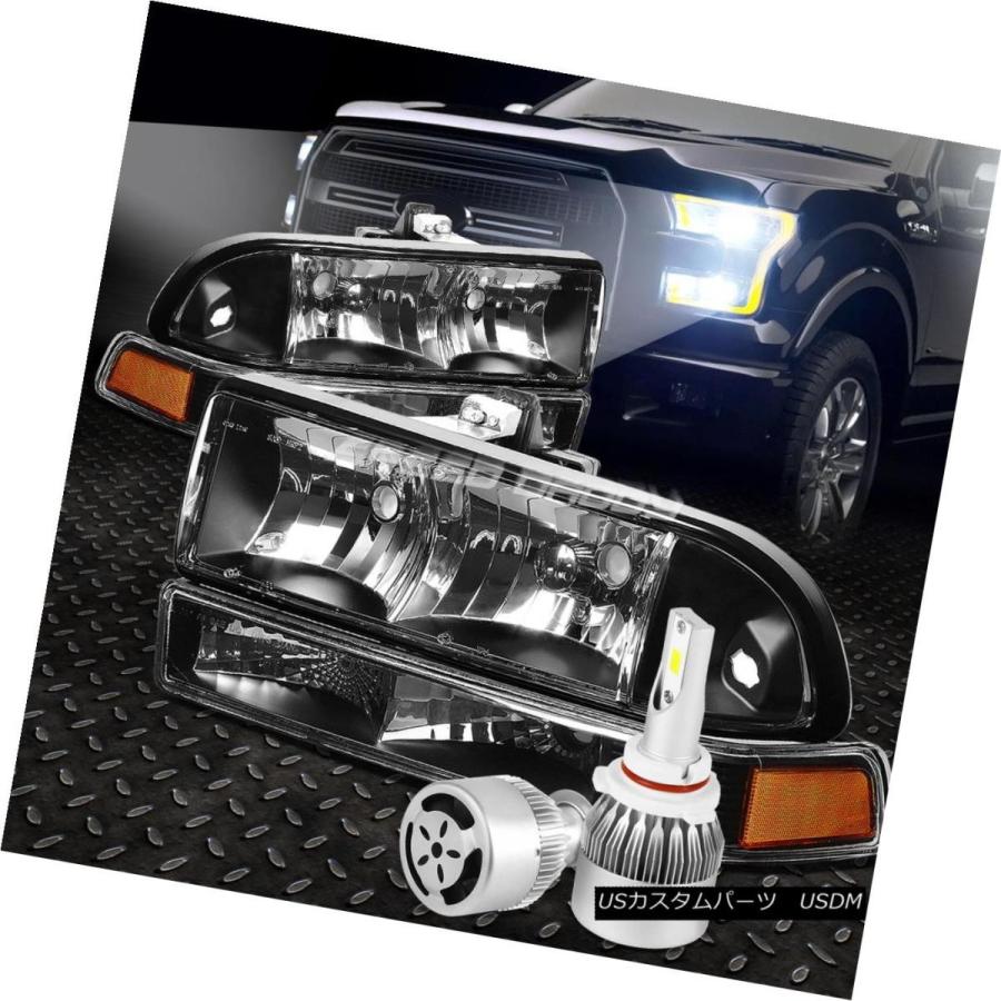 ヘッドライト BLACK HOUSING HEADLIGHT + AMBE   Rシグナル+白色LED 9006 HIDファン