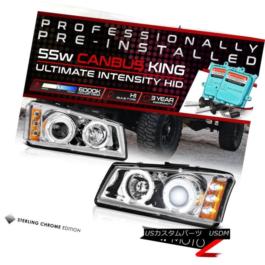 前照灯 ！55W HID内蔵！03-06 Chevy Silverado ChromeデュアルLEDハロープロジェクターヘッドライト !55W 車、バイク、自転車-自動車-ライト、レンズ