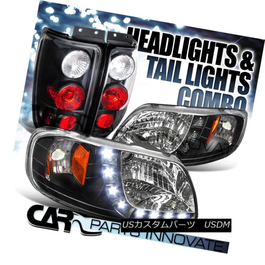テールライト 1997-2002遠征ブラッククリスタルヘッドライト+ SMD LED DRL +ブラックテールランプ 1997-2002 Expedi