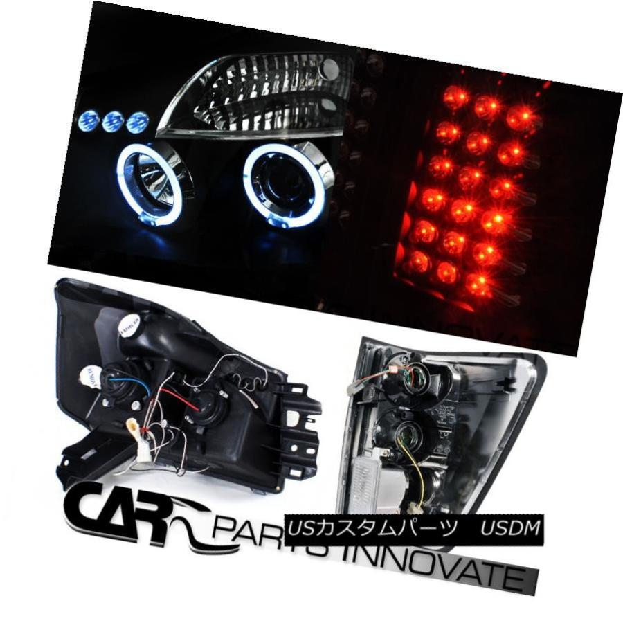 テールライト 日産04-13タイタンブラックハロープロジェクターヘッドライト+タイ lランプ+ 6-LEDフォグランプ For Nissanの画像
