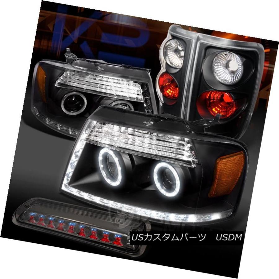 テールライト 04-08 F150ブラックLEDハロープロジェクターヘッドライト+タイ lランプ+スモークLED第3ブレーキ 04-08 F