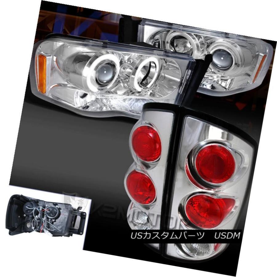 テールランプ 02-05ダッジラム1500クロームクリアハローLED映写機前照灯+尻っ方照明ランプ4pc 02-05 Dodge Ram 1