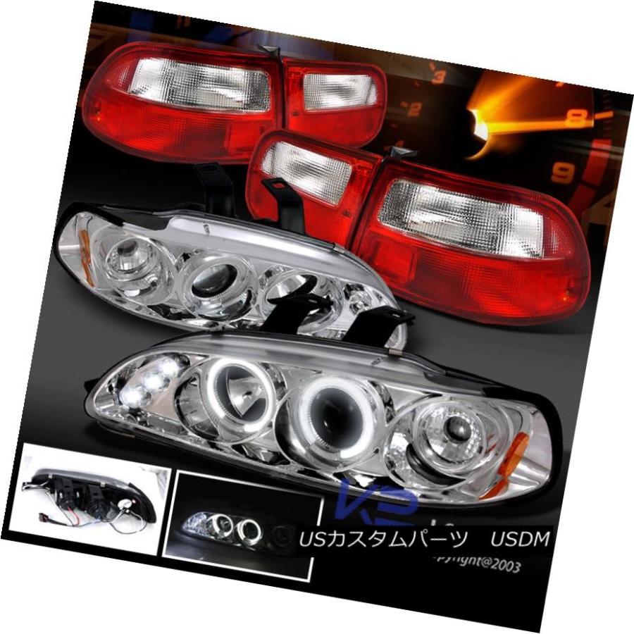 テールランプ 92-95シビック3DRクローム月暈LED映写機前照灯+赤クリアテールランプ For 92-95 CIVIC 3DR C