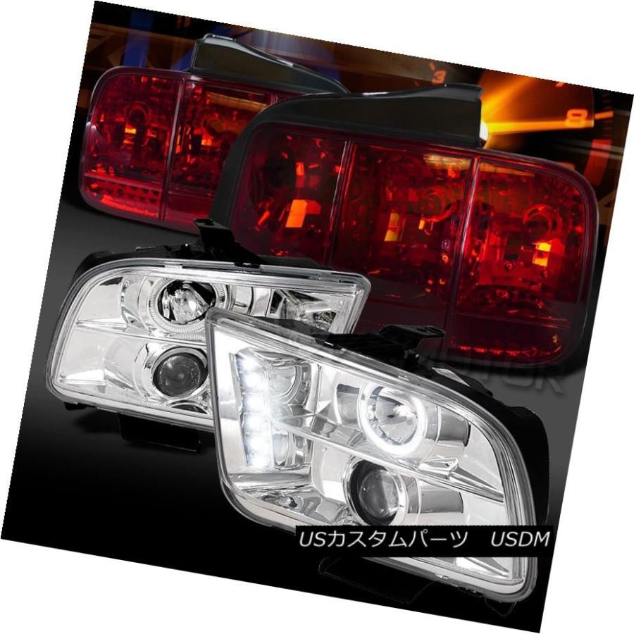 テールライト 05-09 Mustang Chrome Haloプロジェクターヘッドライト+赤色連続信号テールランプ 05-09 Mustang Ch
