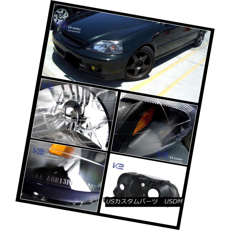 テールライト フィット99-00シビック2DRブラッククリスタルヘッドライト+レッドクリアテールランプ Fit 99-00 Civic 2DR Blaの画像