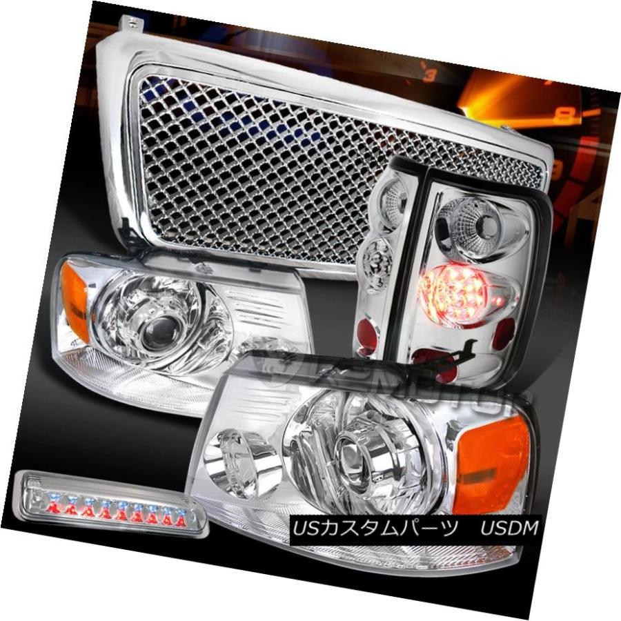 テールライト 04-08 F150クロームプロジェクターヘッドライト+ LEDテール第3ブレーキランプ+メッシュグリル 04-08 F150 Chro