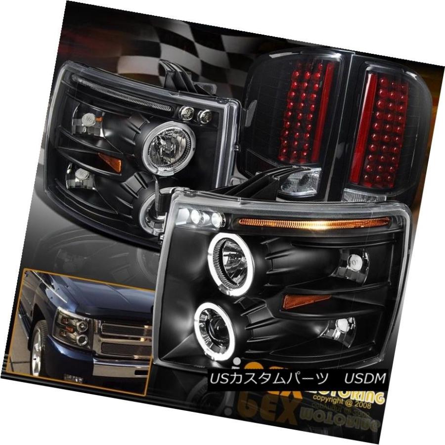 テールライト シボレーシルバラードハロープロジェクターブラックヘッドライト+限定版LEDテールライト Chevy Silverado Halo Pro