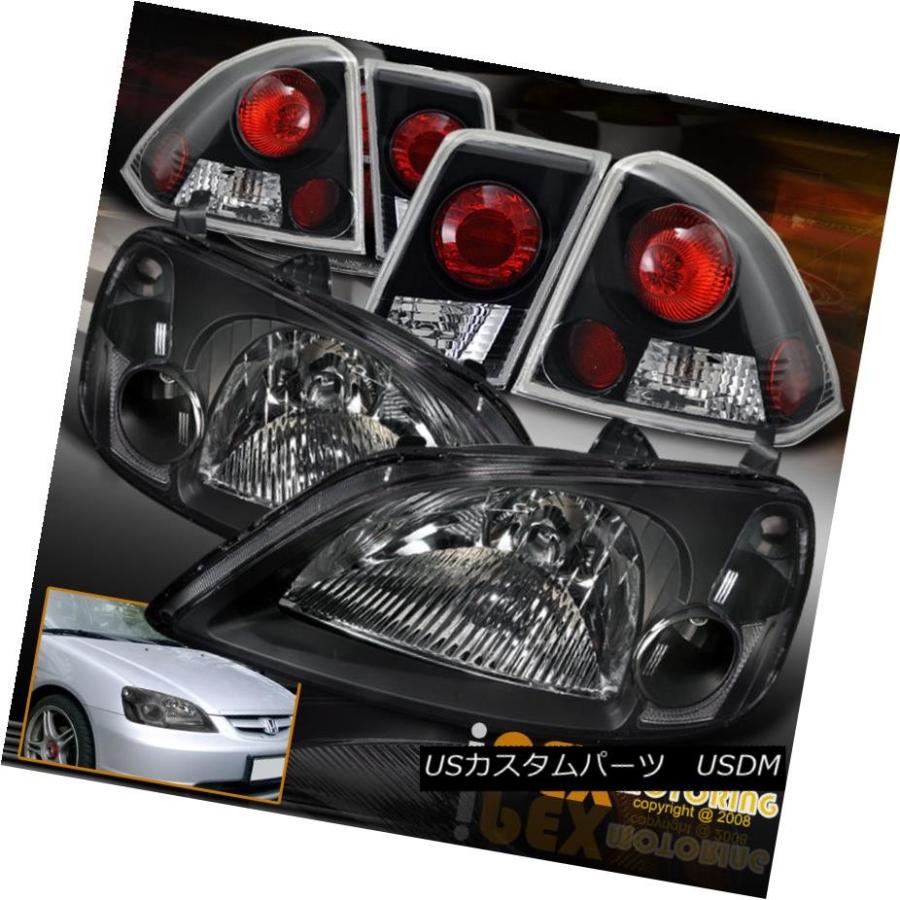 テールライト 2001 2002 2003ホンダシビック4DrセダンJDMブラックヘッドライト+ブラックテールライト 2001 2002 2003 H