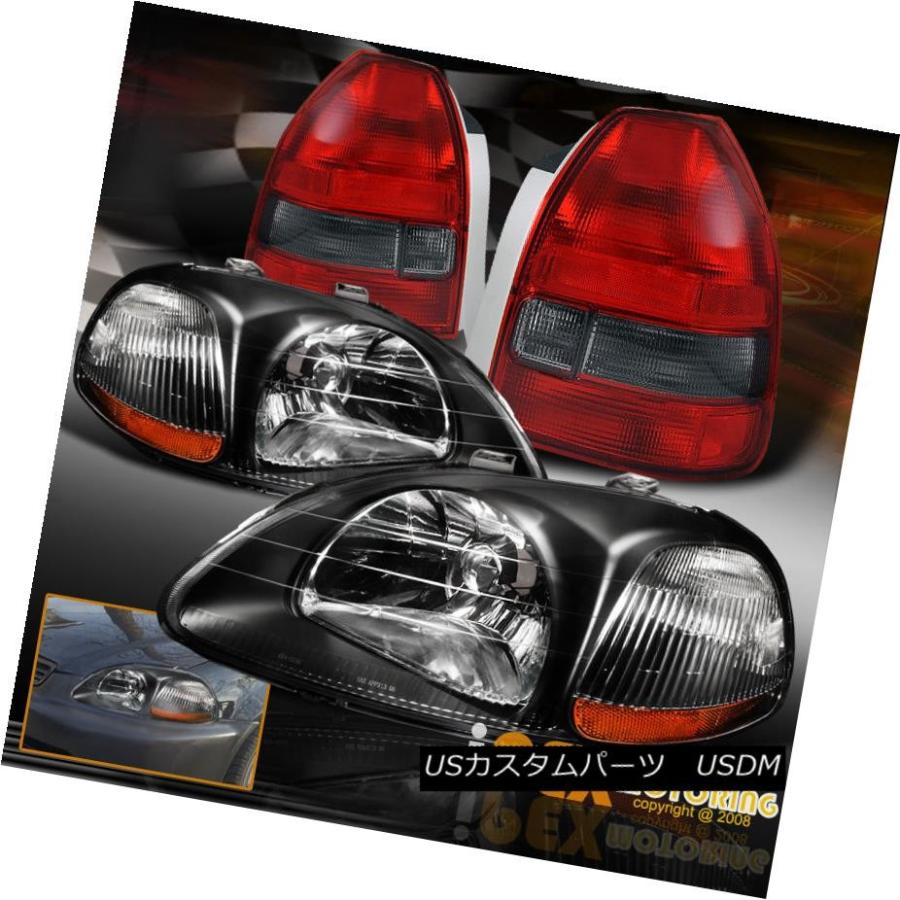 テールライト ハッチバック1996-1998 Honda Civic 3Dr JDMブラックヘッドライト+スモール </ b>レッドテールラ
