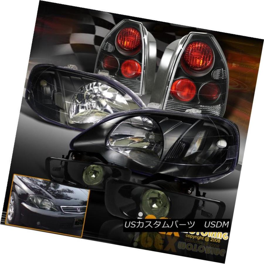 テールライト 1999-2000 Honda Civic HATCHBACK JDMブラックヘッドライト/テールランプ+スモークフォグキット 1999