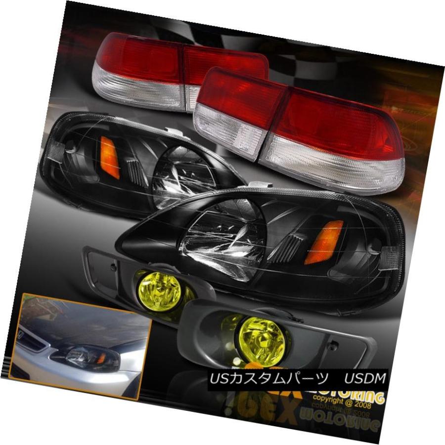 テールランプ 1999-2000 Honda Civic EK JDM黒いこと前照灯+イエローフォグライトキット+テールランプ 1999-200