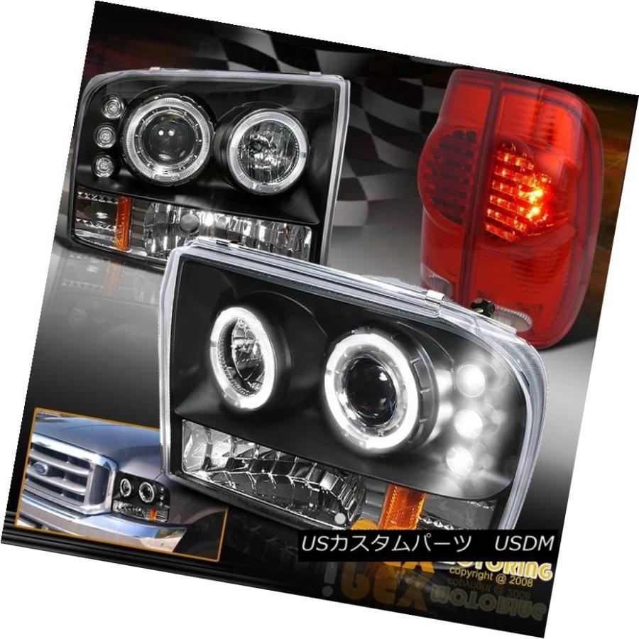 テールランプ 99-04 Ford F250 / F350デュアル月暈LEDブラックプロジェクターヘッドライト＆amp; 赤LED尾っぽ照明ランプ 99 ライト、レンズ-その他ライト-車、バイク、自転車
