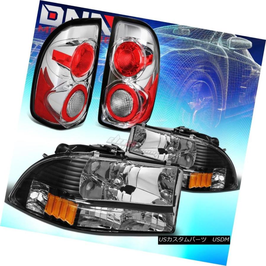 テールライト FOR 97-04 DODAGE DAKOTA BLACK 1PCヘッドライト+ BUMP  ER + CHROME ALTE