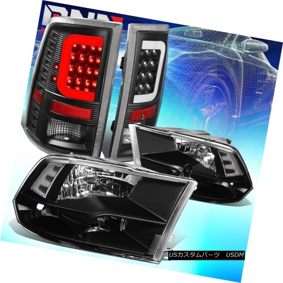 テールランプ [LED C-BAR]填まる2009-2017ダッジランダムアクセス記憶装置黒いことテールランプ+クリアサイドクワッドヘッドライト [LED C-BAR