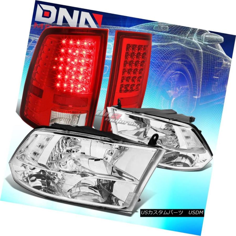 テールライト CHROME HOUSINGクリアサイドクワッドヘッドライト+ LED REDテールランプフィット10-17 DODGE RAM CHR