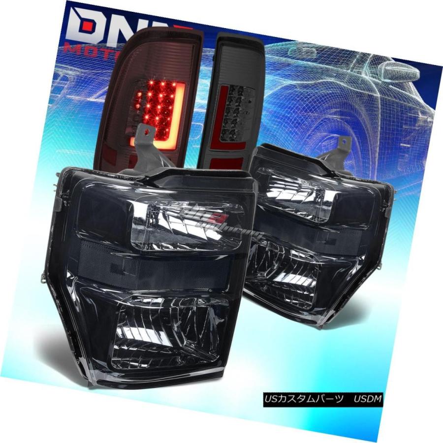 テールライト SMOKEDクリアヘッドライト+ 3D LEDレッドLバースモークテールランプフィット08-10 SUPER DUTY SMOKED C