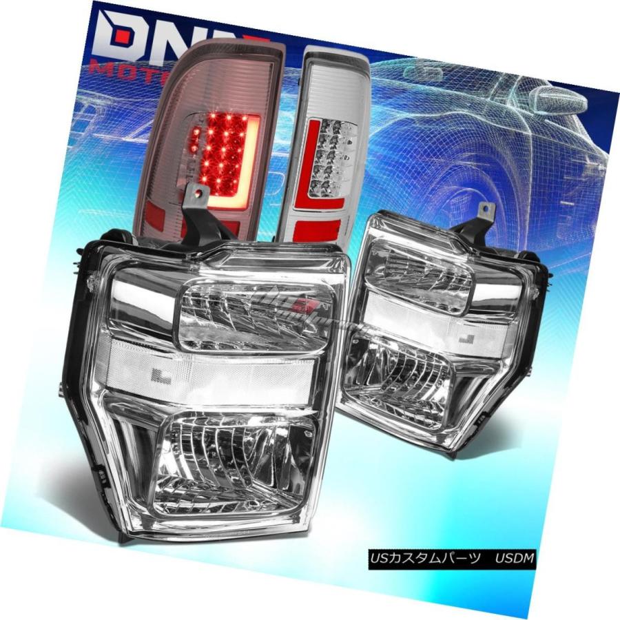 テールライト CHROMEクリアヘッドライト+ 3D LED赤Lバーチームテールランプフィット08-10 SUPER DUTY CHROME CLEA