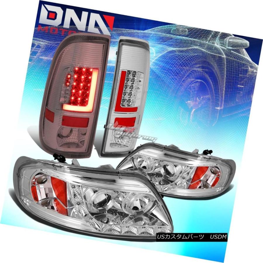 テールライト LED DRLクロームプロジェクターヘッドライト+ 3D赤Lバーチームテールランプフィット97-03 F150 LED DRL CHRO
