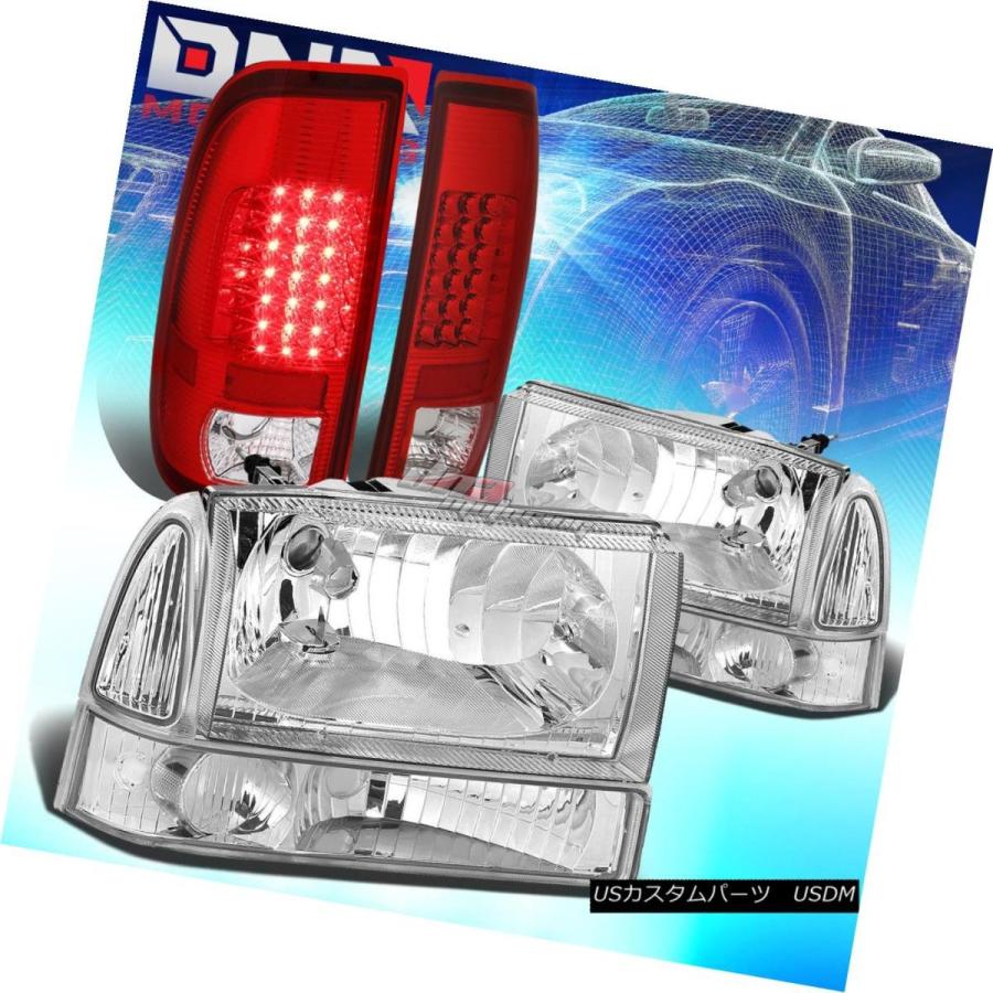 テールランプ RED水晶体LED CHROMEテールランプ+クリアサイドクロームHEADLIGHT FIT 99-04 SUPER DUTY RED その他ライト-ライト、レンズ