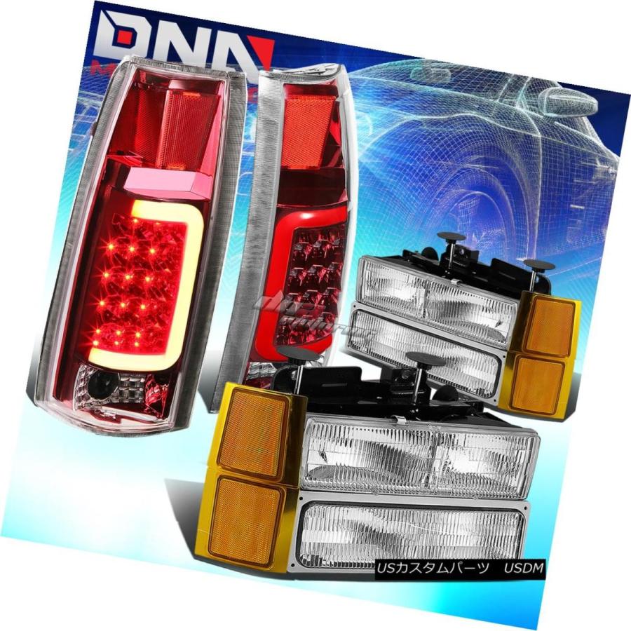 テールランプ CHROME HOUSING HEADLIGHT + AMBE  R隅っこ+赤LEDバーテールライトフィット 自動車-その他ライト-ライト、レンズ