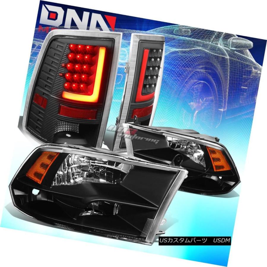 テールライト BLACK QUADアンバーサイドヘッドライト+ 3DレッドLバーLED BLACK TAIL LAMP FIT 10-17 RAM B