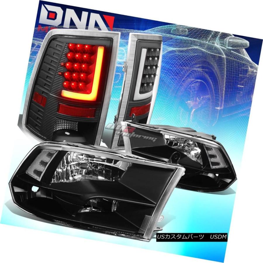 テールライト ブラッククワッドクリアヘッドライト+ 3D L-STREAK LEDブラックテールランプフィット10-17 RAM BLACK QUAD