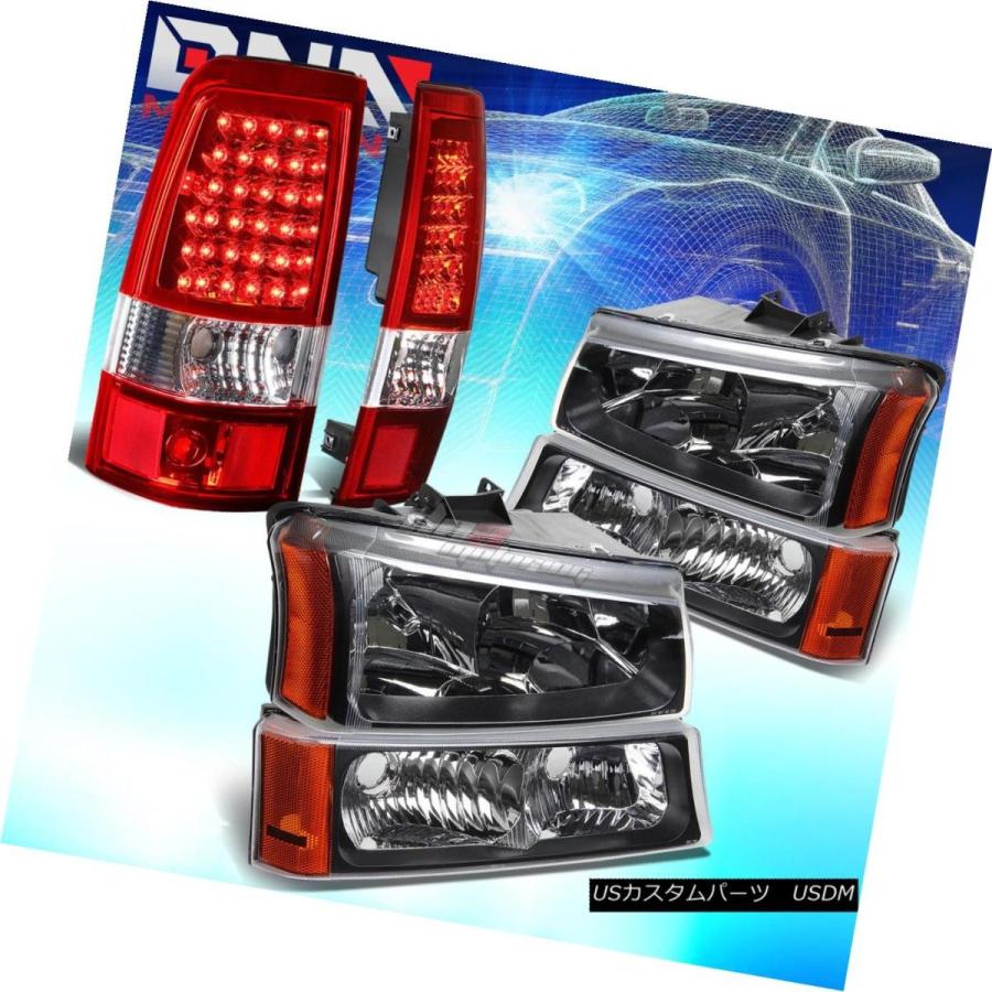 テールライト FOR 03-07 CHEVY SILVERADO BLACKヘッドライト+ BUMP  ER + CHROME赤色LEDテー