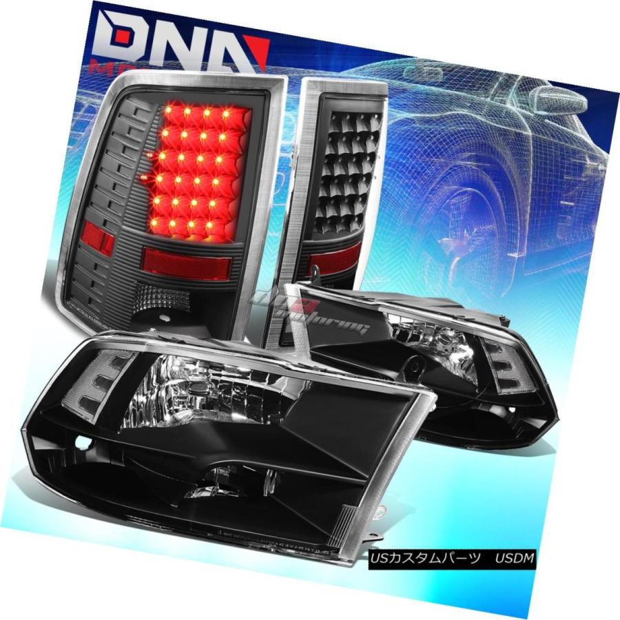 テールライト BLACK HOUSINGクリアサイドクワッドヘッドライト+ LED BLACKテールランプフィット10-17 DODGE RAM BL