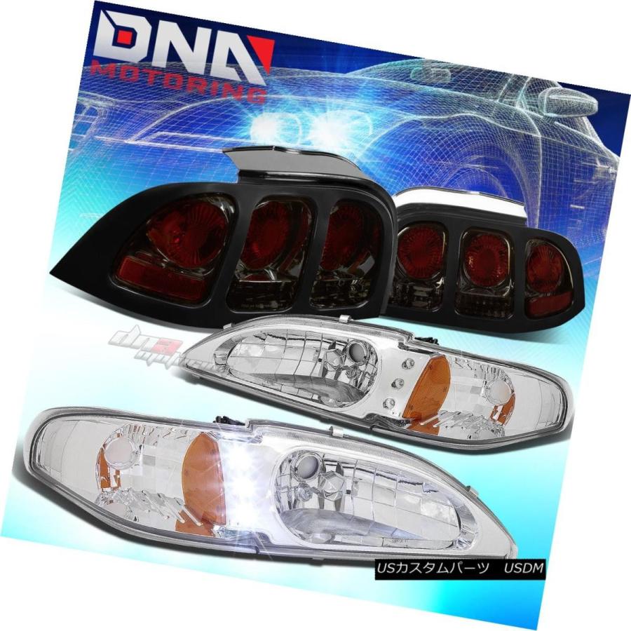 テールライト FOR 94-98 FORD MUSTANG / GT CHROME 1PCヘッドライト+ LED DRL + SMOKED ALTEZ