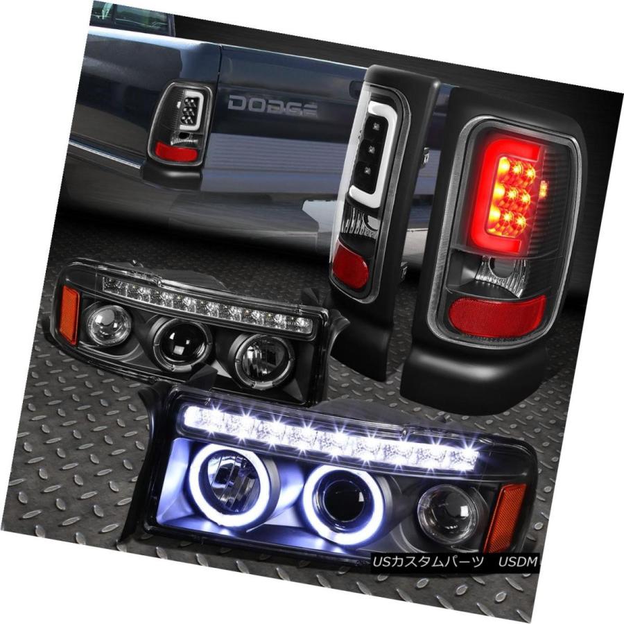 テールランプ ブラックハロープロジェクターヘッドライト+ DRL +  \u003c/ wbr\u003e読みやすいな3D LEDテールランプ94-02ドッジランダムアクセス記憶装置 自動車-ライト、レンズ
