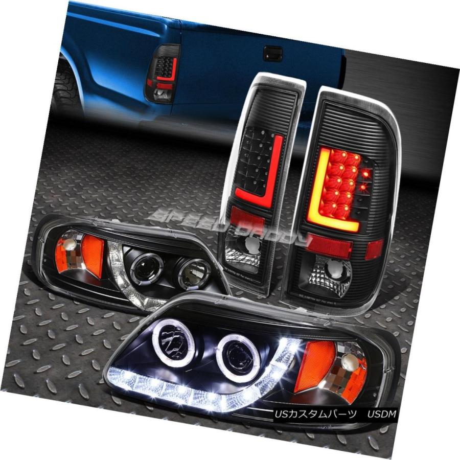 テールランプ LED DRL BLACK PROJECTOR前照灯+ 3D赤いことLバーバーテールランプ97-03 F150 LED DRL BL その他ライト-車、バイク、自転車-ライト、レンズ