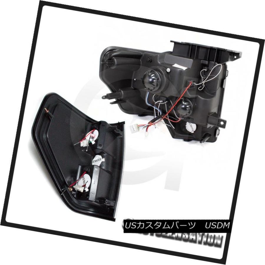 テールライト 09-14フォードF150光沢ブラックデュアルハロープロジェクターヘッドライト+スモーク e LEDテールライの画像
