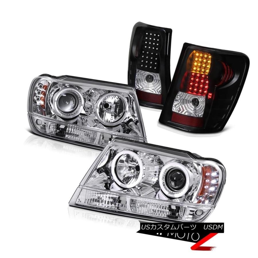 テールライト 99-04 GRAND CHEROKEE WG WJハロープロジェクタークロームヘッドランプ+ BLACK LEDテールライト 99-0
