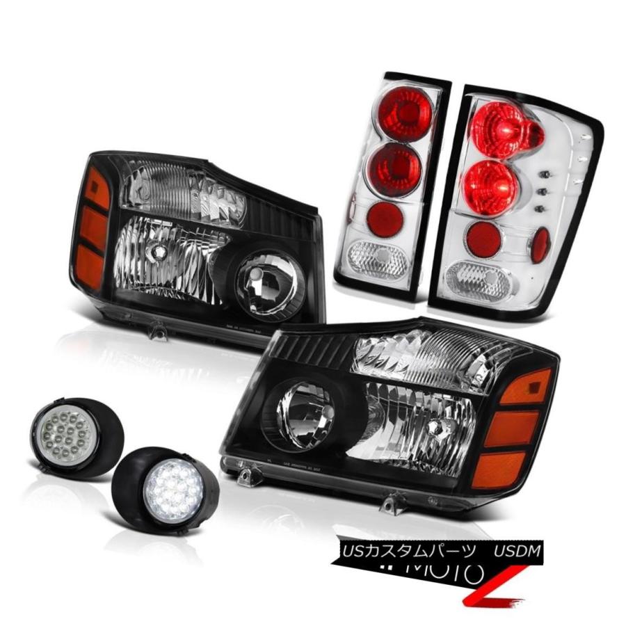 テールライト 2004年?2015年Titan Pro-4Xブラックヘッドランプテールライトヘッドライトリアライトフォグ For 2004-2015