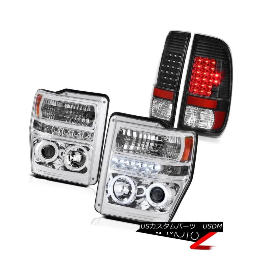 テールライト 08-10 Ford F250 F350 CCFL Halo AngelヘッドライトブラックブレーキLEDテールライト 08-10 Fo