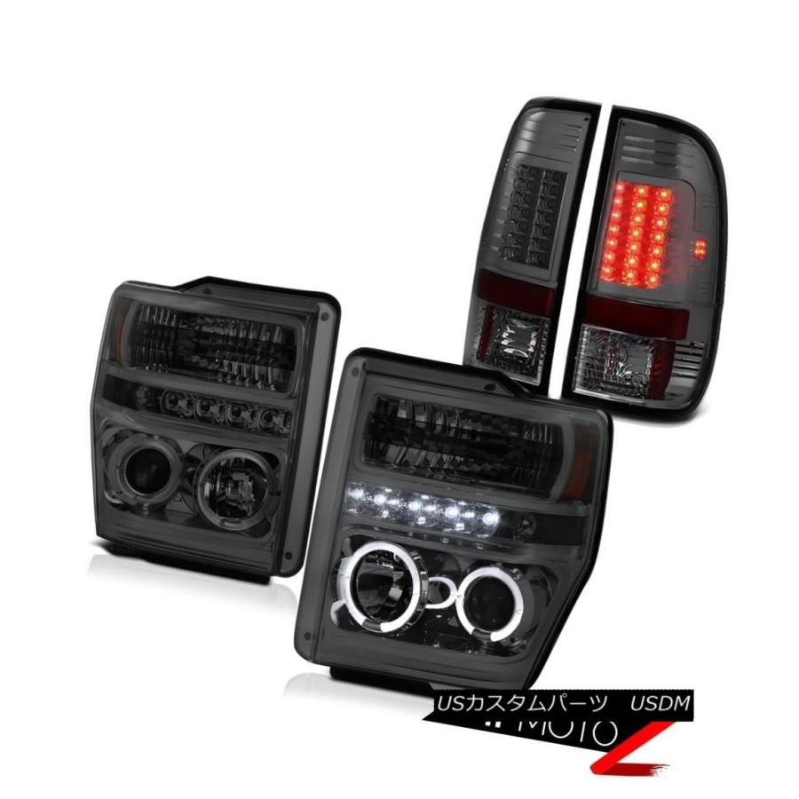 テールライト ペアスモークハローLEDヘッドライトブレーキランプフォードF350トリトン6.8Lラリアット2008-2010 Pair Smoke H