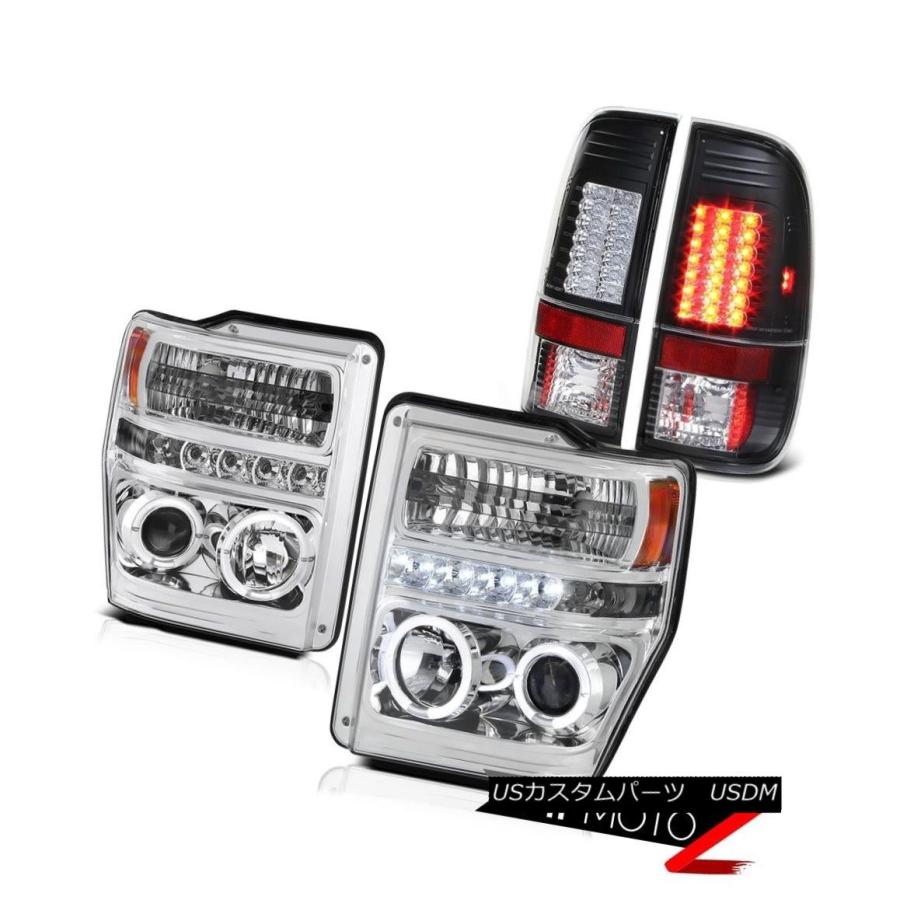 テールライト 08-10フォードF350 F250 V8 V10 XLクリスタルハローLEDヘッドライトブラックブレーキテールライト 08-10 Fo