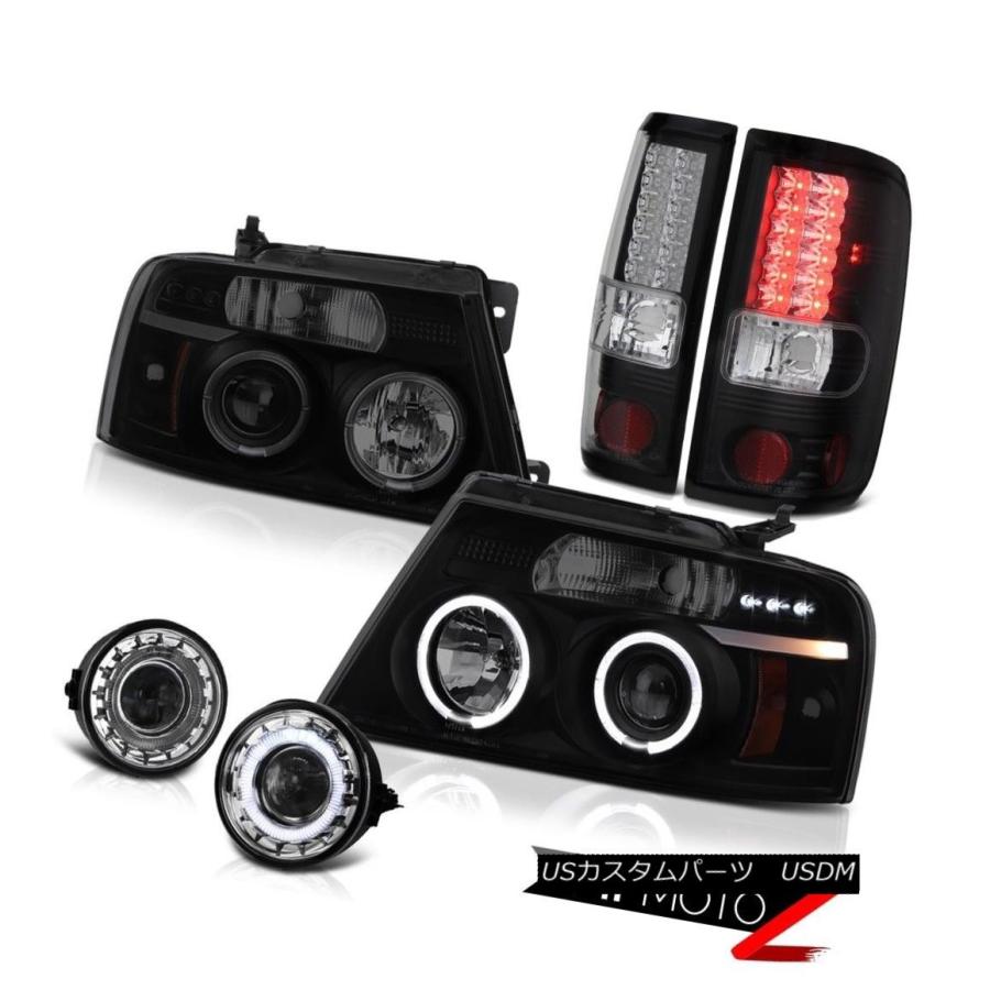 テールライト 2X Halo LEDプロジェクターヘッドランプブラックタイヤランプリレーFoglights 2004-2008 F150 2X Hal