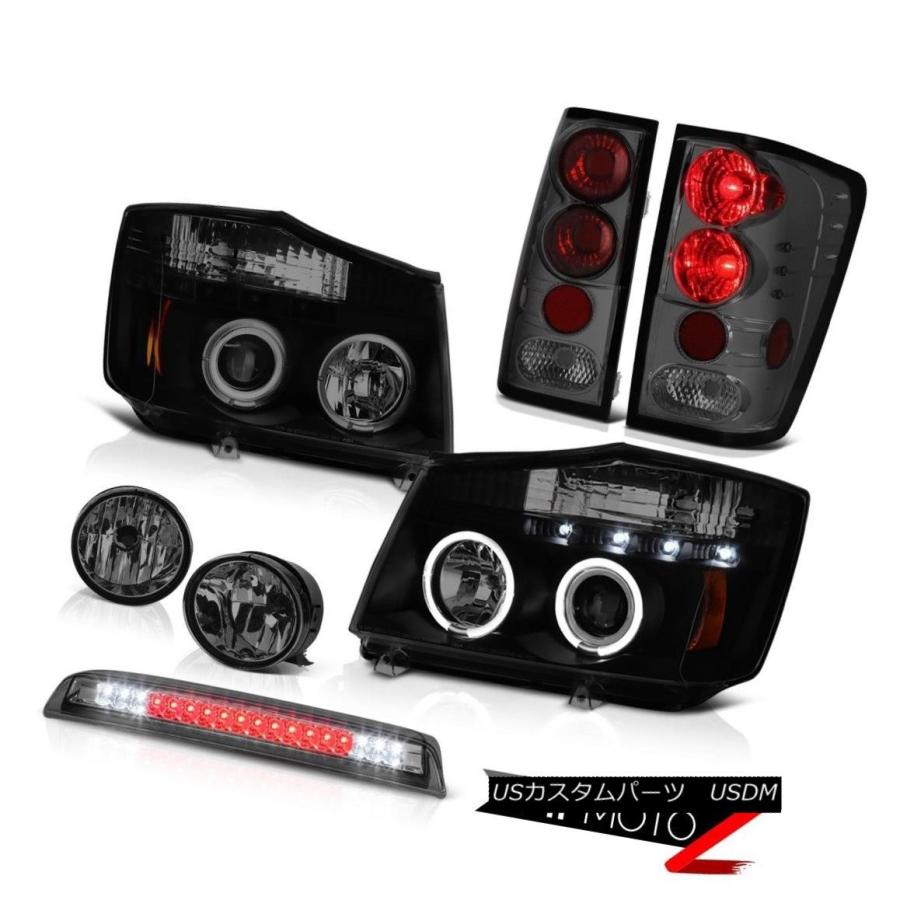 テールライト 2004年?2015年Titan Pro-4Xスモークハローヘッドライトテールライトティントフォグハイストップ For 2004-201
