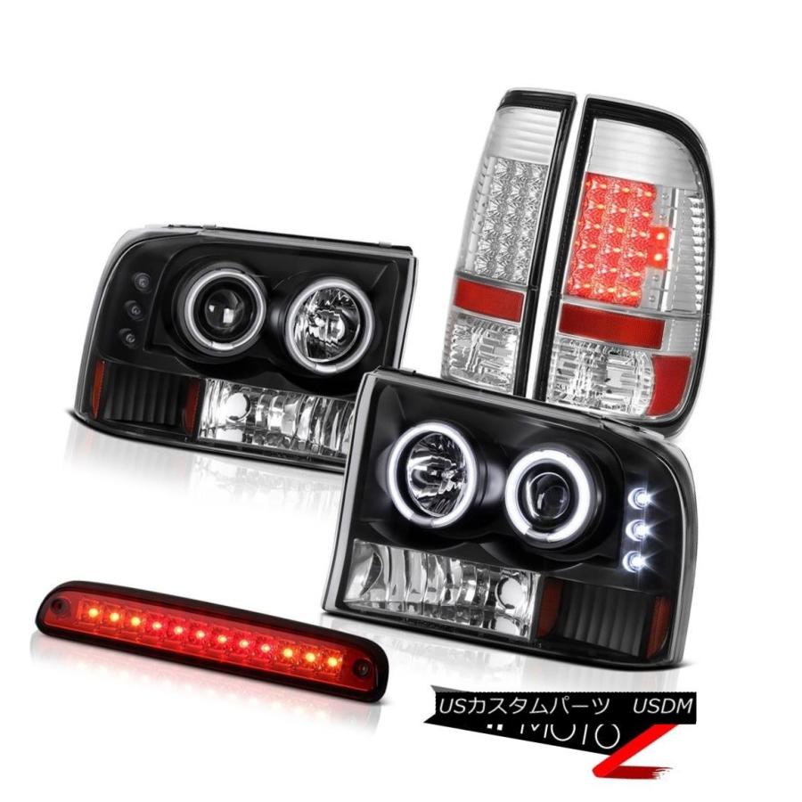 テールライト 99-04 F350 XL CCFL HaloヘッドライトクリアLEDテールライトワインレッド第3ブレーキ 99-04 F350 XL
