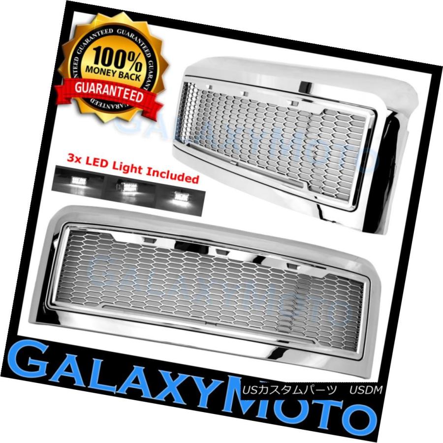 USグリル 08-10フォードスーパーデューティラプタークロームフロントフードメッシュグリル+シェル+ W hite 3x