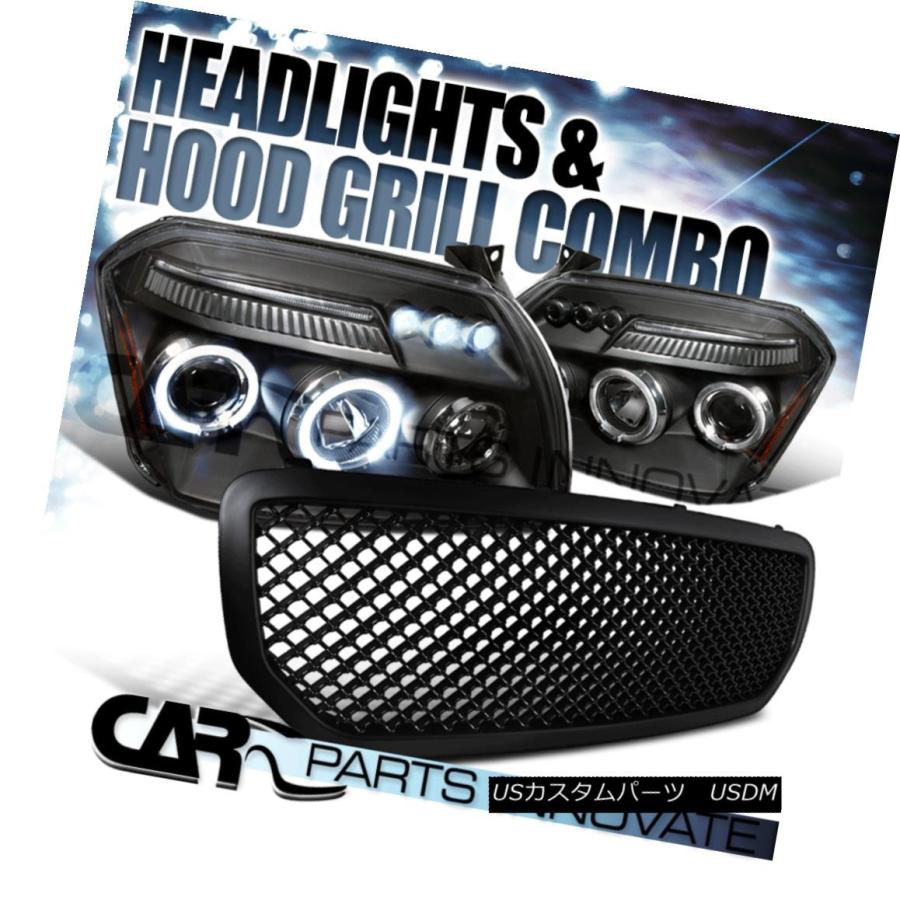 USグリル 2005-2007ダッジマグナムブラックハローLEDプロジェクターヘッドライト+ ABSメッシュフードグリル 2005-2007 Dodg