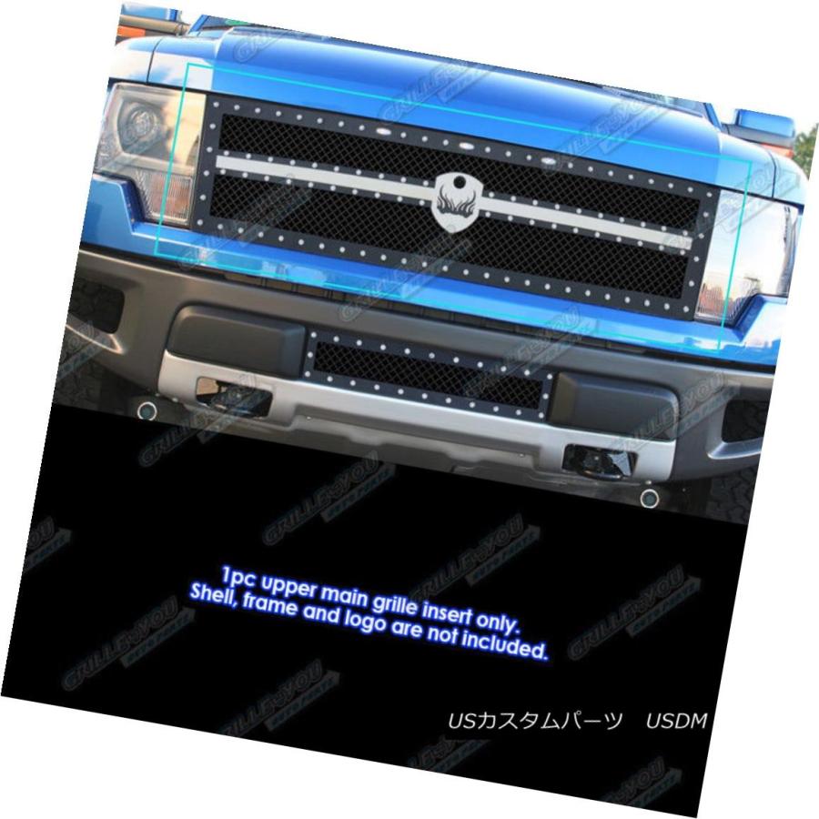 USグリル Ford Raptorカーボンスチールブラックリベットスタッドメッシュグリル Fits 2009- 2015 Ford Raptor Ca