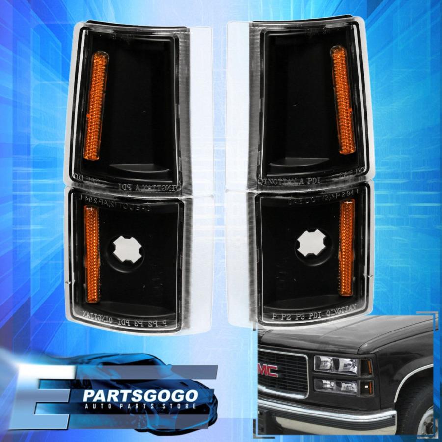 USコーナーライト 94-02 Gmc 1500 2500ブラックハウジング用アンバーリフレクタコーナー信号灯 For 94-02 Gmc 1500