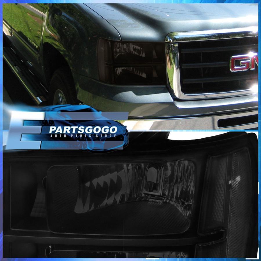 USコーナーライト 2007-2013 GMC Sierra Black Housingクリアリフレクタースモークレンズヘッドライト 2007-201の画像