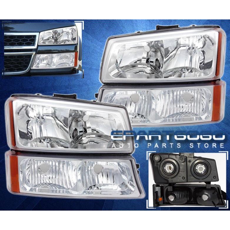 US隅っこともし火 03-06 Chevy Silverado Avalanche Chrome +琥珀色前照灯+パーキングバンパーランプ 0 車、バイク、自転車-ライト、レンズ