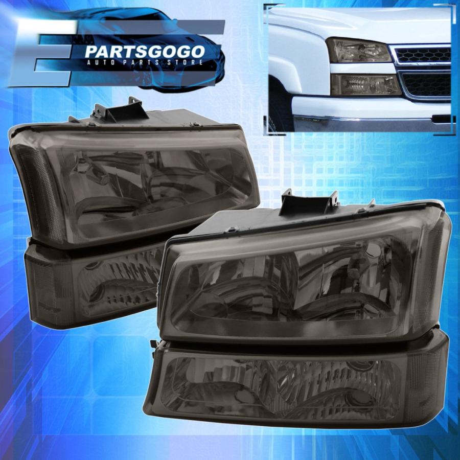 US隅っこともし火 03-06 Silverado Chrome Housing Clear Reflectorスモークレンズヘッドライトペア For 自動車-ライト、レンズ-その他ライト