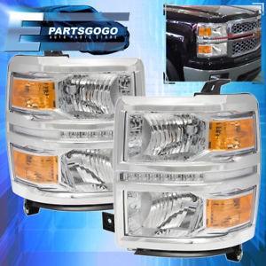 US隅っこともし火 2014-2016シボレーシルバラードフロントドライビングヘッドライトアンバーリフレクターLed Chrome 2014-2016 ライト、レンズ-車、バイク、自転車-自動車